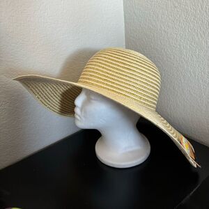 Kallina Metallic Gold & Straw Floppy Round Sun Hat Beach